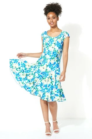 Roman Blue Floral Garden Print Panel Dress 7 Roman Blue Floral Garden Print Panel Dress - Image 5