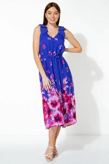 Roman Blue Floral Print Belted Dress 6 Roman Blue Floral Print Belted Dress - Image 4