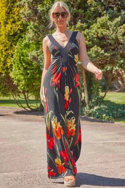 Roman Black Floral Contrast Band Maxi Dress 10 Roman Black Floral Contrast Band Maxi Dress -Roman Sales Shop unnamed file 350