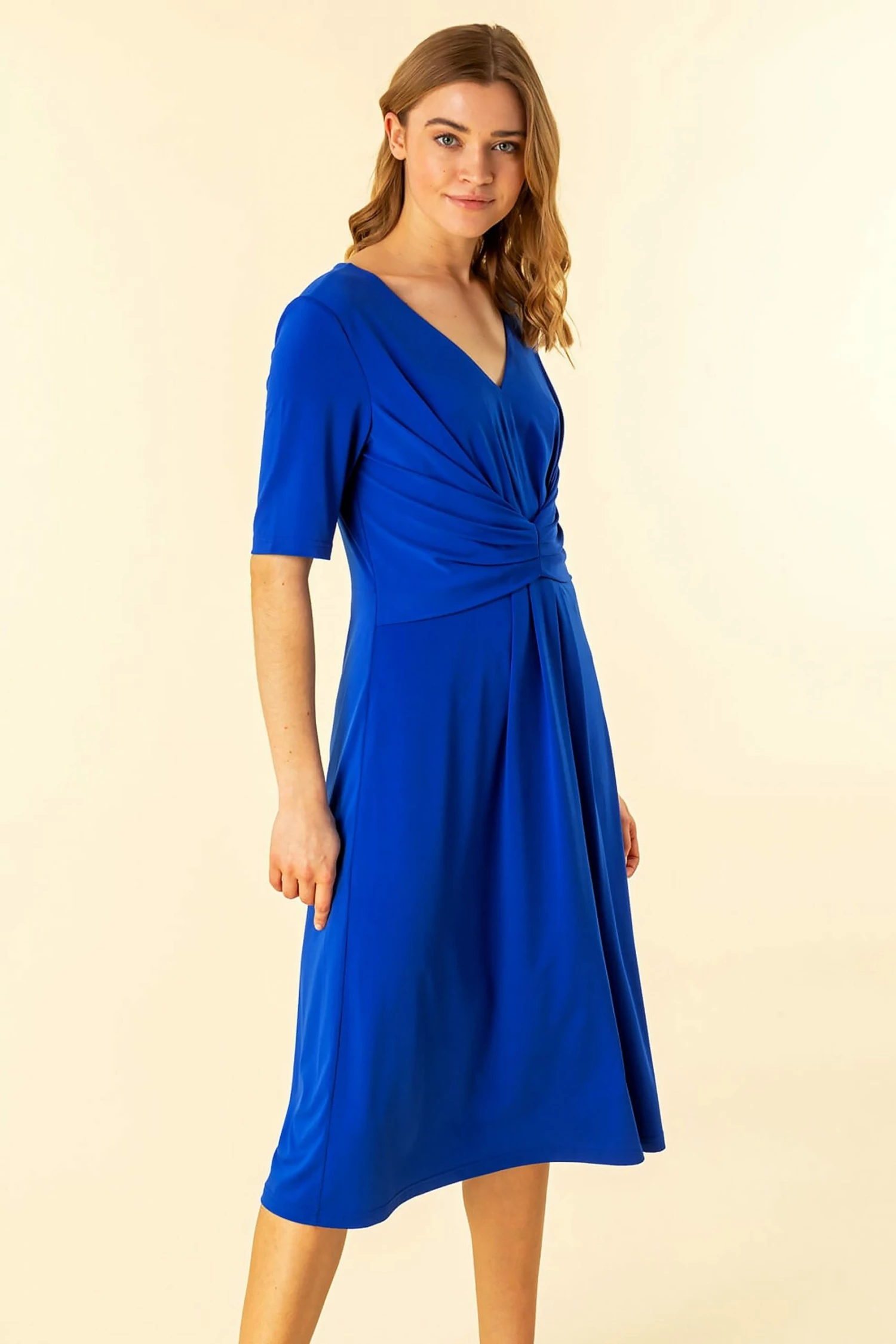 Roman Blue Ruched Waist Midi Dress 3 Roman Blue Ruched Waist Midi Dress