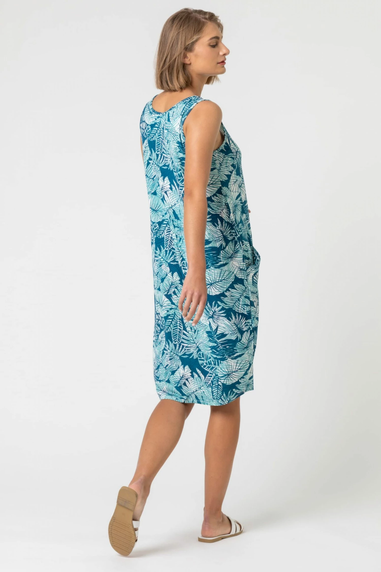 Roman Blue Leaf Print Slouch Pocket Dress 4 Roman Blue Leaf Print Slouch Pocket Dress - Image 2