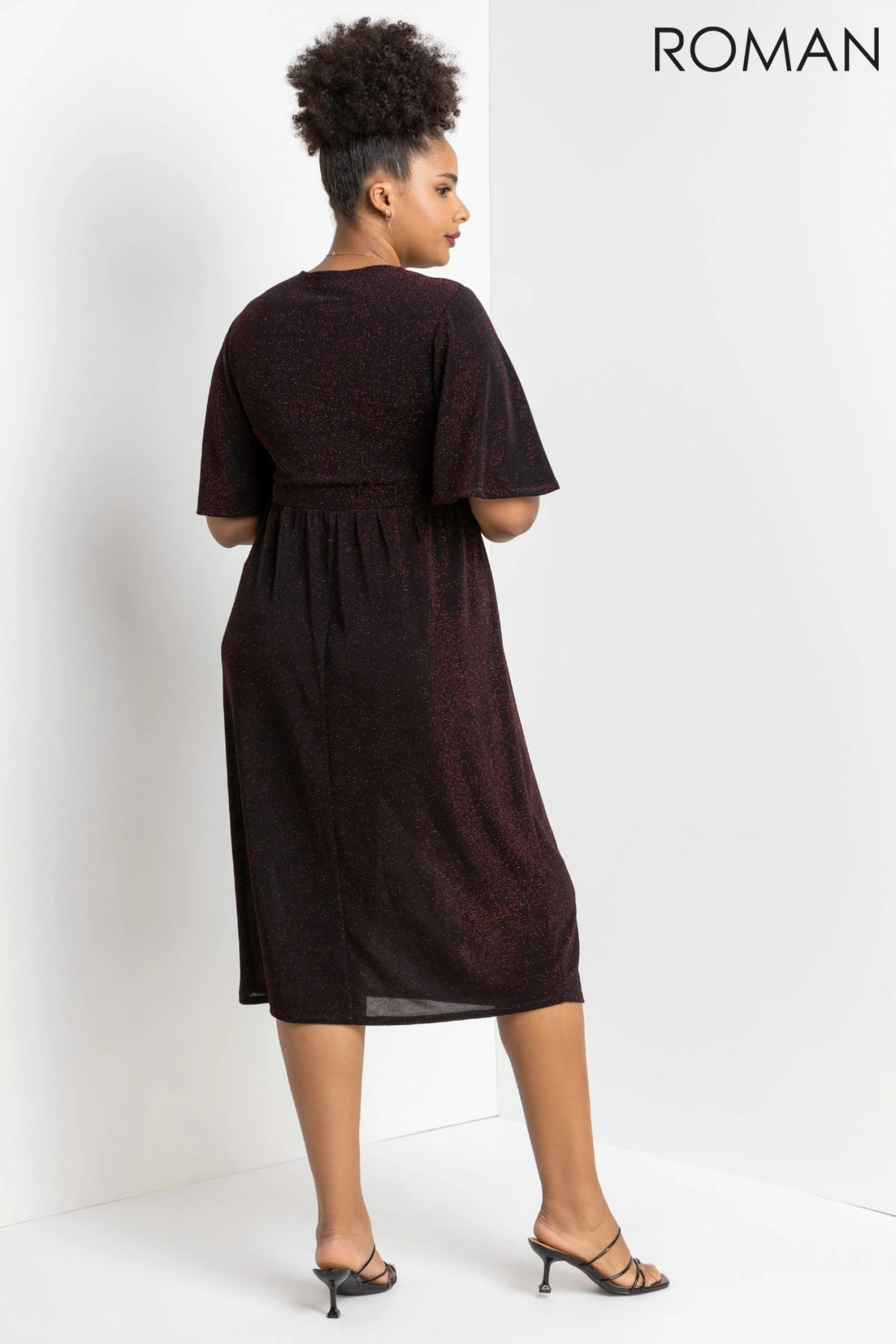Roman Red Curve Shimmer Wrap Midi Dress 4 Roman Red Curve Shimmer Wrap Midi Dress - Image 2