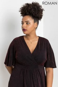 Roman Red Curve Shimmer Wrap Midi Dress 10 Roman Red Curve Shimmer Wrap Midi Dress -Roman Sales Shop unnamed file 3515