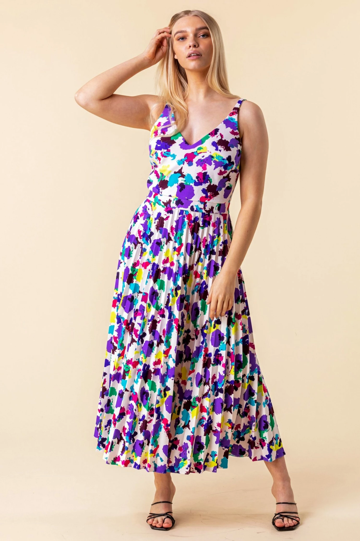 Roman Multi Abstract Print Pleated Midi Dress 3 Roman Multi Abstract Print Pleated Midi Dress