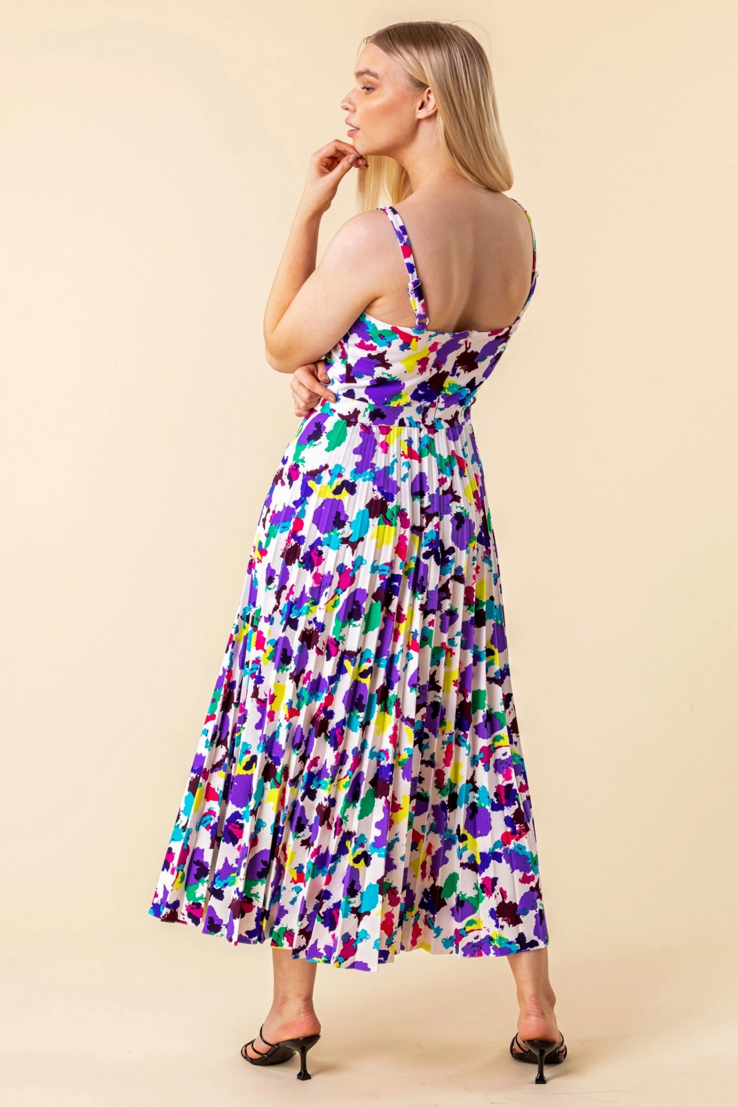 Roman Multi Abstract Print Pleated Midi Dress 4 Roman Multi Abstract Print Pleated Midi Dress - Image 2