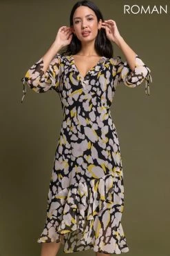 Roman Yellow Floral Frill Detail Midi Dress 10 Roman Yellow Floral Frill Detail Midi Dress -Roman Sales Shop unnamed file 3529