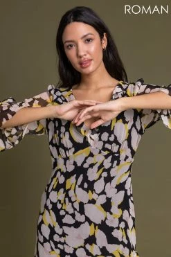 Roman Yellow Floral Frill Detail Midi Dress 11 Roman Yellow Floral Frill Detail Midi Dress -Roman Sales Shop unnamed file 3530