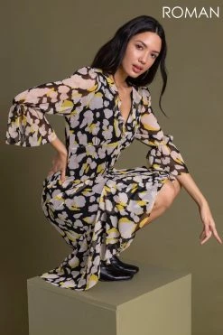 Roman Yellow Floral Frill Detail Midi Dress 12 Roman Yellow Floral Frill Detail Midi Dress -Roman Sales Shop unnamed file 3531