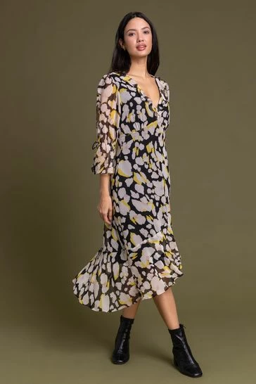 Roman Yellow Floral Frill Detail Midi Dress 8 Roman Yellow Floral Frill Detail Midi Dress - Image 6