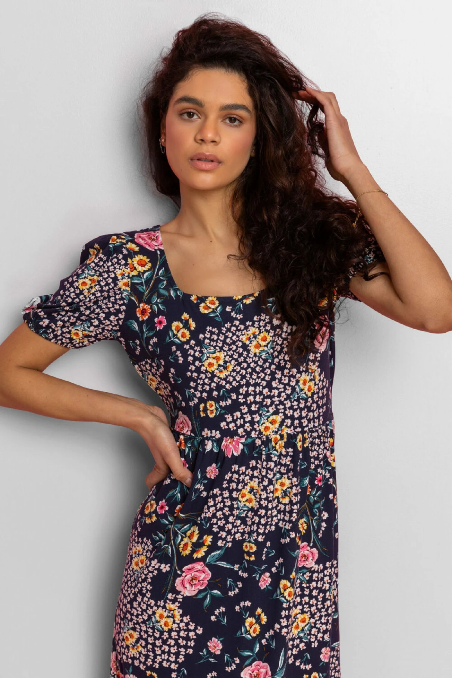 Roman Blue Floral Print Frill Hem Midi Dress 6 Roman Blue Floral Print Frill Hem Midi Dress - Image 4