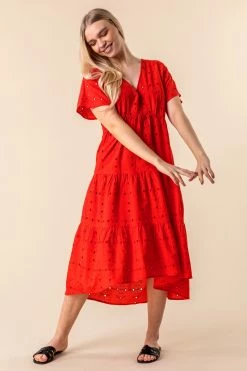 Roman Red Broderie Tiered Smock Dress -Roman Sales Shop unnamed file 354