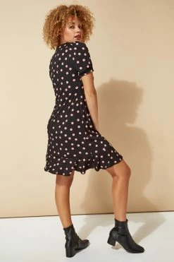 Roman Black Spot Print Ruched V Neck Skater Dress -Roman Sales Shop unnamed file 3540