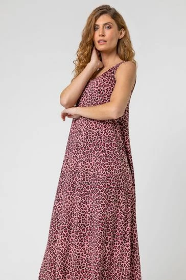 Roman Pink Cheetah Print Hanky Hem Maxi Dress 7 Roman Pink Cheetah Print Hanky Hem Maxi Dress - Image 5