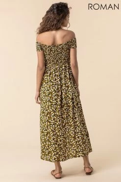 Roman Multi Shirred Ditsy Floral Print Bardot Dress 8 Roman Multi Shirred Ditsy Floral Print Bardot Dress -Roman Sales Shop unnamed file 3554