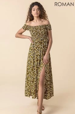 Roman Multi Shirred Ditsy Floral Print Bardot Dress 9 Roman Multi Shirred Ditsy Floral Print Bardot Dress -Roman Sales Shop unnamed file 3555