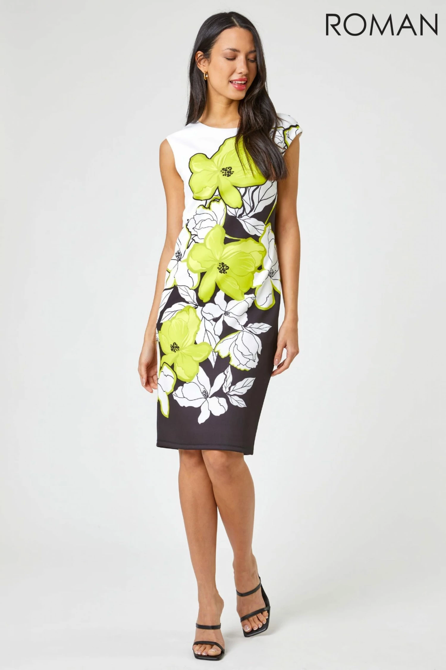 Roman Green Floral Placement Print Scuba Dress 5 Roman Green Floral Placement Print Scuba Dress - Image 3