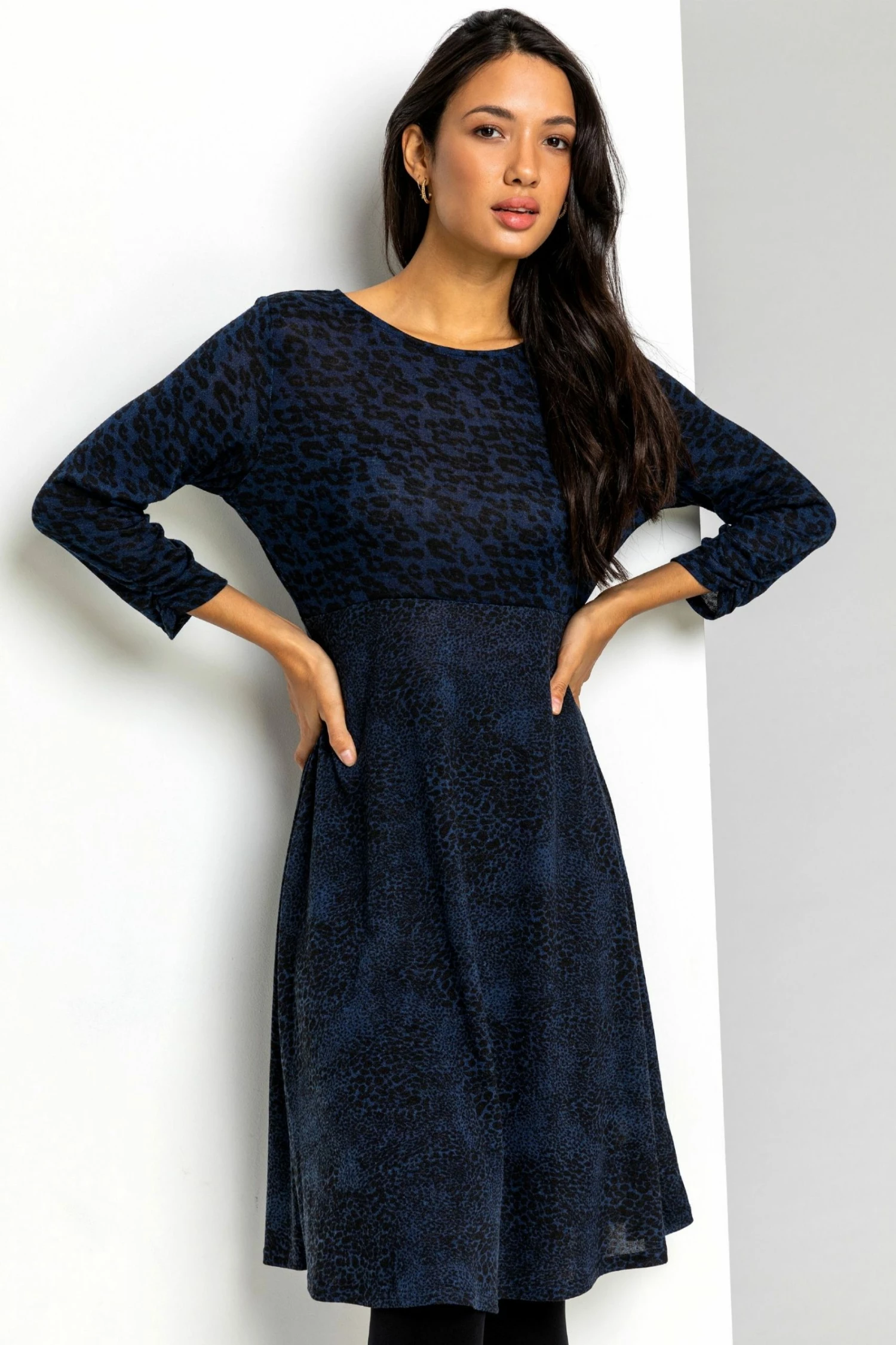 Roman Blue Contrast Animal Fit & Flare Dress 3 Roman Blue Contrast Animal Fit & Flare Dress