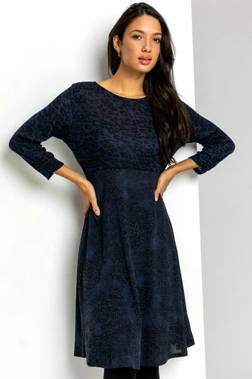 Roman Blue Contrast Animal Fit & Flare Dress 7 Roman Blue Contrast Animal Fit & Flare Dress - Image 5