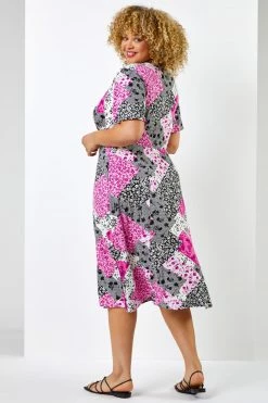 Roman Pink & Black Curve Patchwork Floral Midi Dress 8 Roman Pink & Black Curve Patchwork Floral Midi Dress -Roman Sales Shop unnamed file 3585
