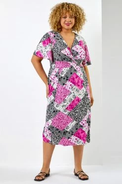 Roman Pink & Black Curve Patchwork Floral Midi Dress 9 Roman Pink & Black Curve Patchwork Floral Midi Dress -Roman Sales Shop unnamed file 3586