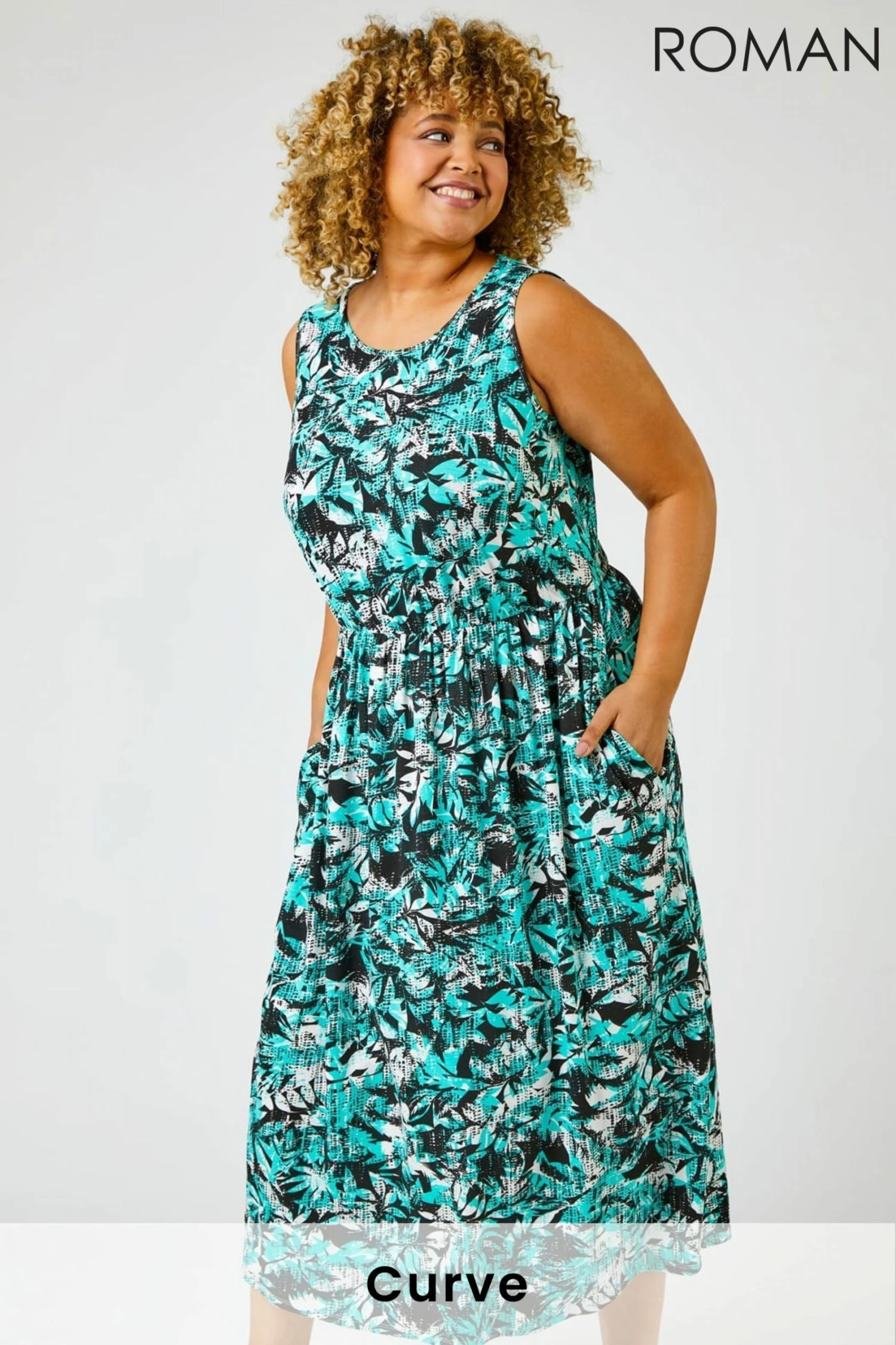 Roman Green Curve Tropical Floral Print Maxi Dress 3 Roman Green Curve Tropical Floral Print Maxi Dress