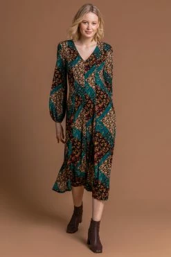 Roman Green Patchwork Fit & Flare Midi Dress -Roman Sales Shop unnamed file 3597