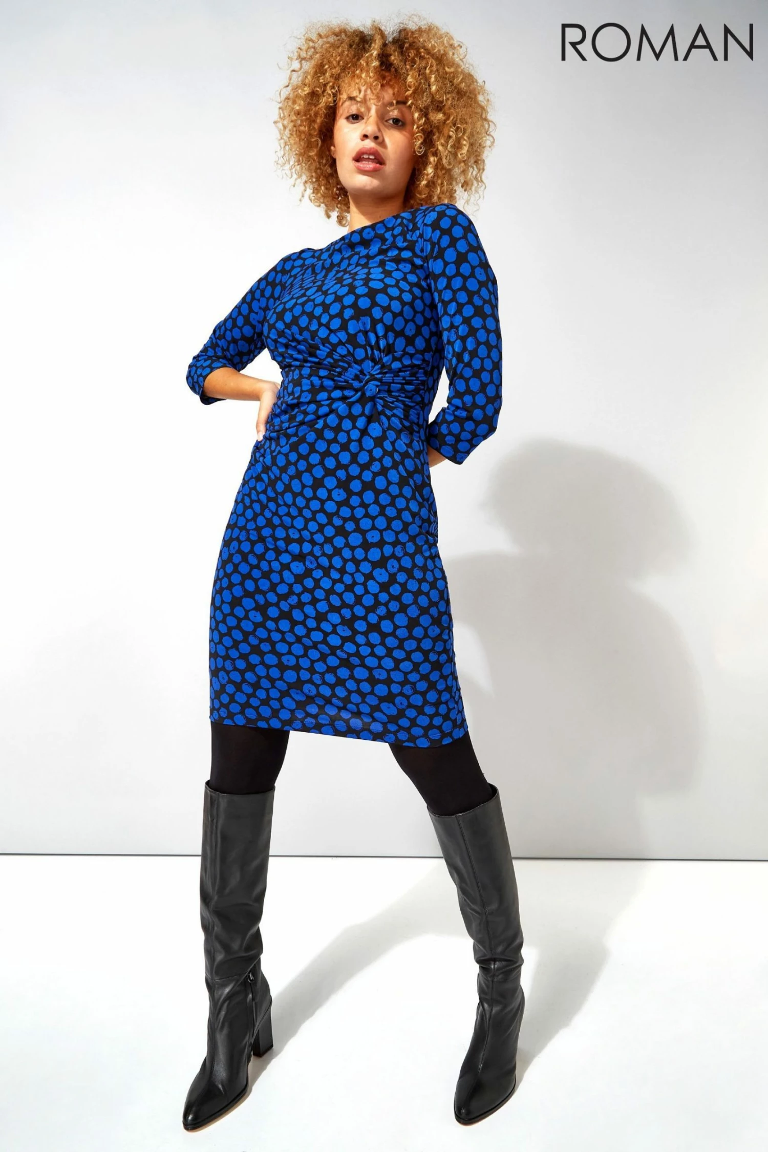 Roman Blue Spot Twist Waist Dress 5 Roman Blue Spot Twist Waist Dress - Image 3