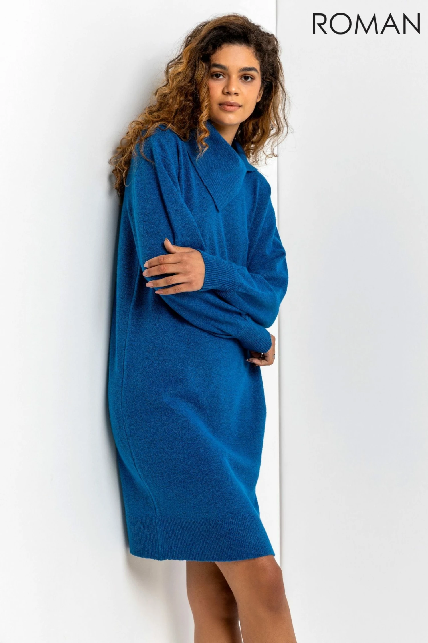 Roman Green Split Neck Ribbed Knit Dress 3 Roman Green Split Neck Ribbed Knit Dress