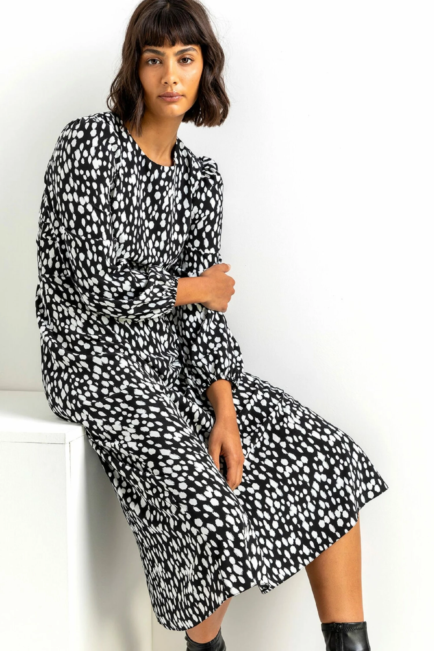 Roman Black Spot Print Midi Dress 3 Roman Black Spot Print Midi Dress