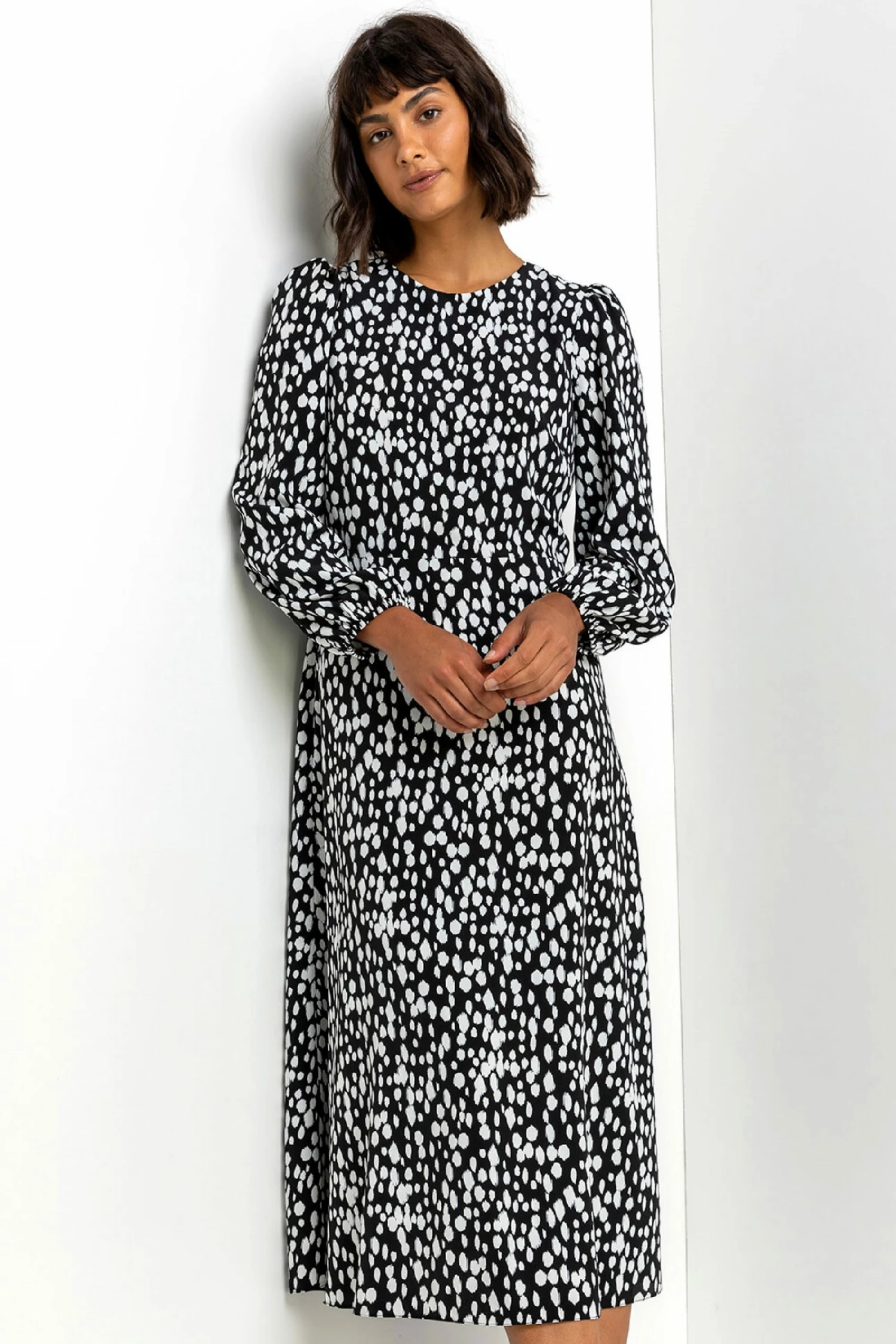 Roman Black Spot Print Midi Dress 6 Roman Black Spot Print Midi Dress - Image 4