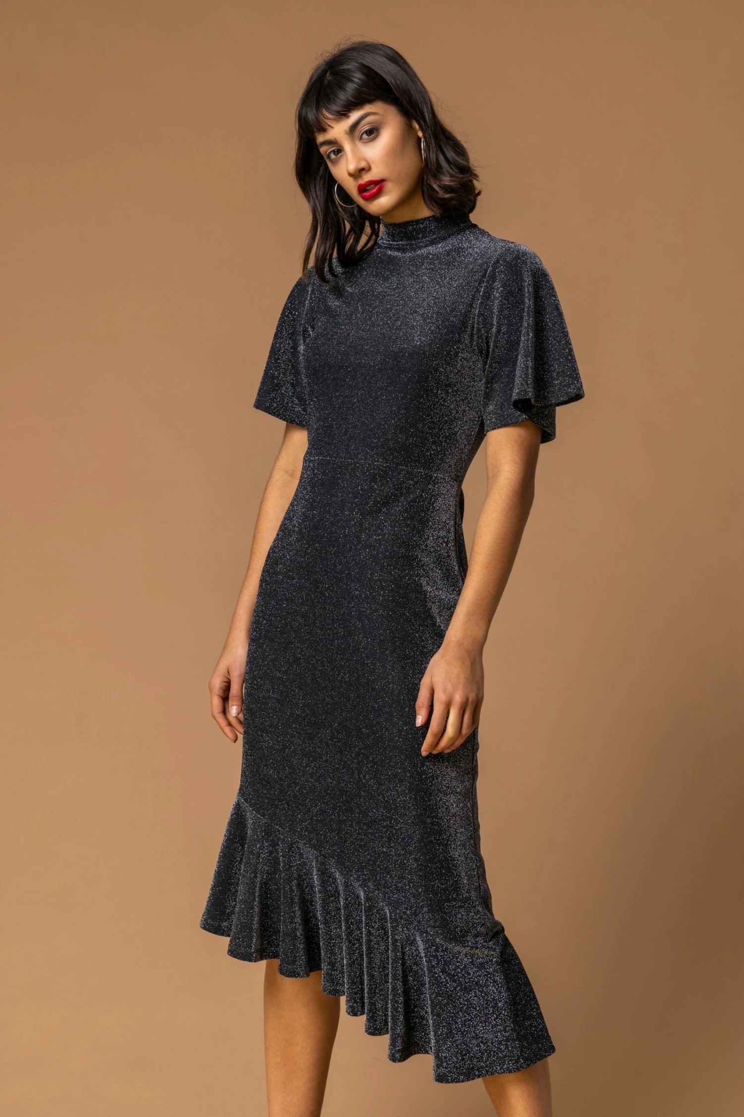 Roman Black Shimmer Asymmetric Hem Dress 4 Roman Black Shimmer Asymmetric Hem Dress - Image 2