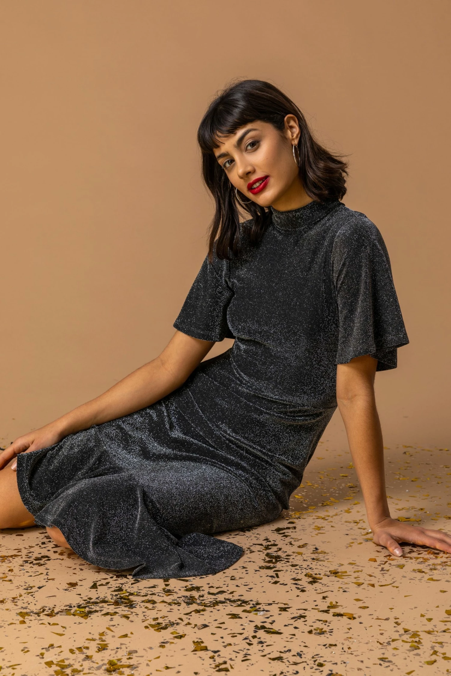 Roman Black Shimmer Asymmetric Hem Dress 6 Roman Black Shimmer Asymmetric Hem Dress - Image 4