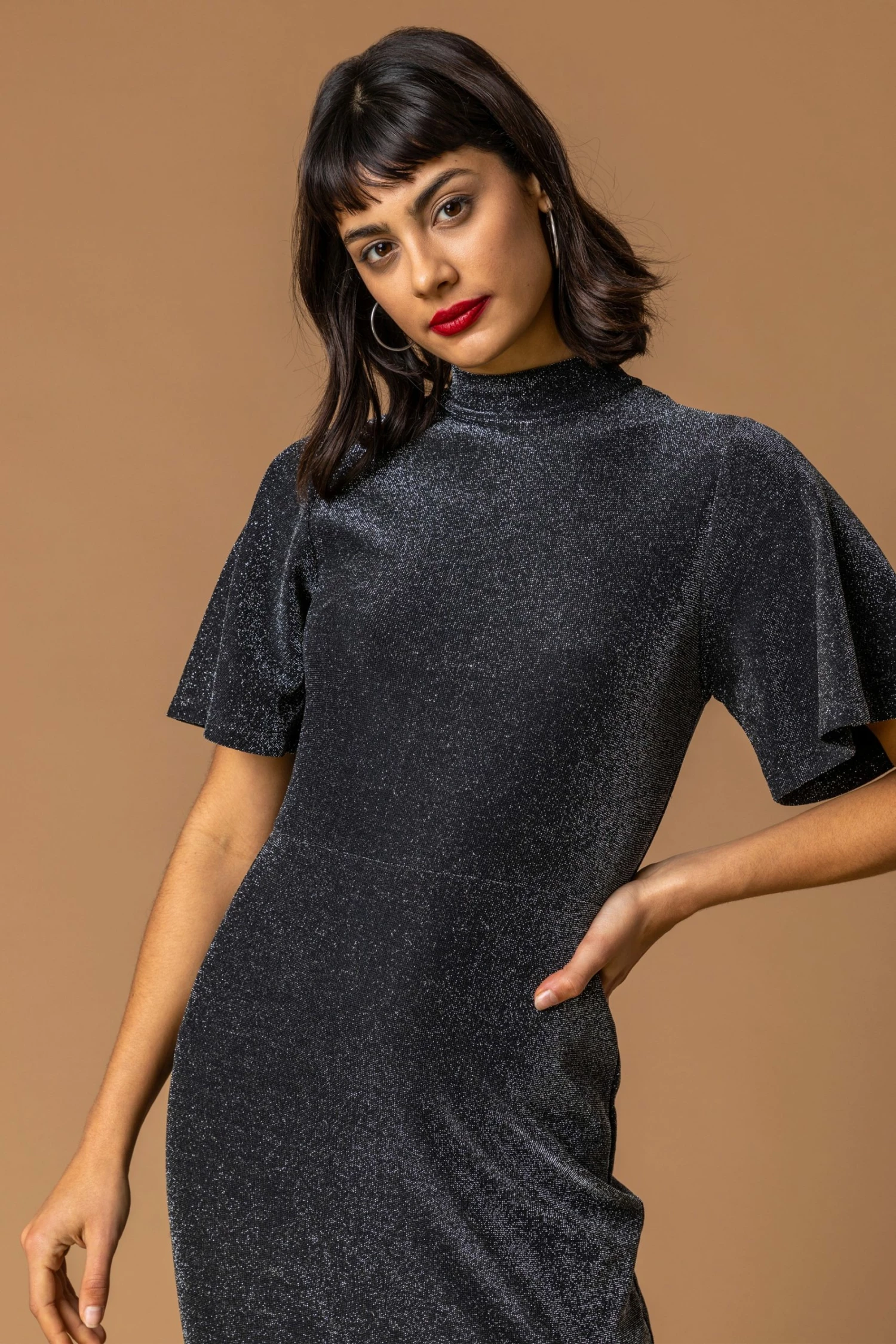 Roman Black Shimmer Asymmetric Hem Dress 7 Roman Black Shimmer Asymmetric Hem Dress - Image 5