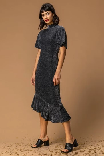 Roman Black Shimmer Asymmetric Hem Dress 8 Roman Black Shimmer Asymmetric Hem Dress - Image 6