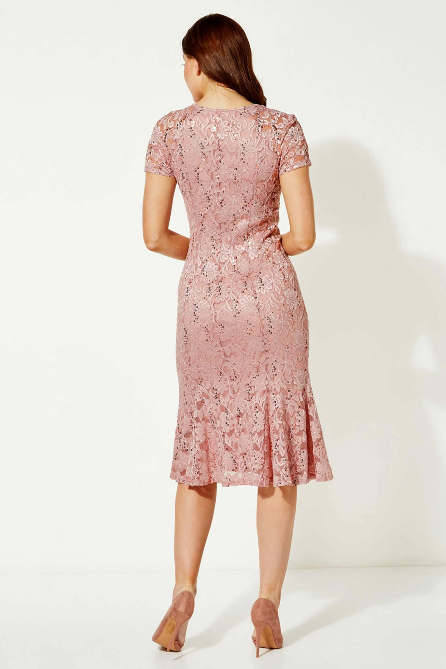 Roman Pink Lace Detail Fit And Flare Dress 4 Roman Pink Lace Detail Fit And Flare Dress - Image 2