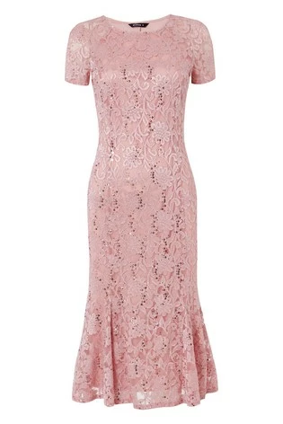 Roman Pink Lace Detail Fit And Flare Dress 7 Roman Pink Lace Detail Fit And Flare Dress - Image 5