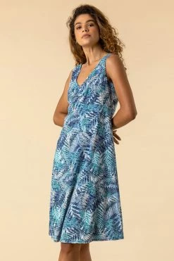 Roman Blue Tropical Print Stretch Midi Dress 9 Roman Blue Tropical Print Stretch Midi Dress -Roman Sales Shop unnamed file 3640