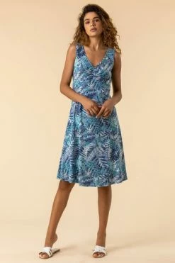 Roman Blue Tropical Print Stretch Midi Dress 11 Roman Blue Tropical Print Stretch Midi Dress -Roman Sales Shop unnamed file 3642