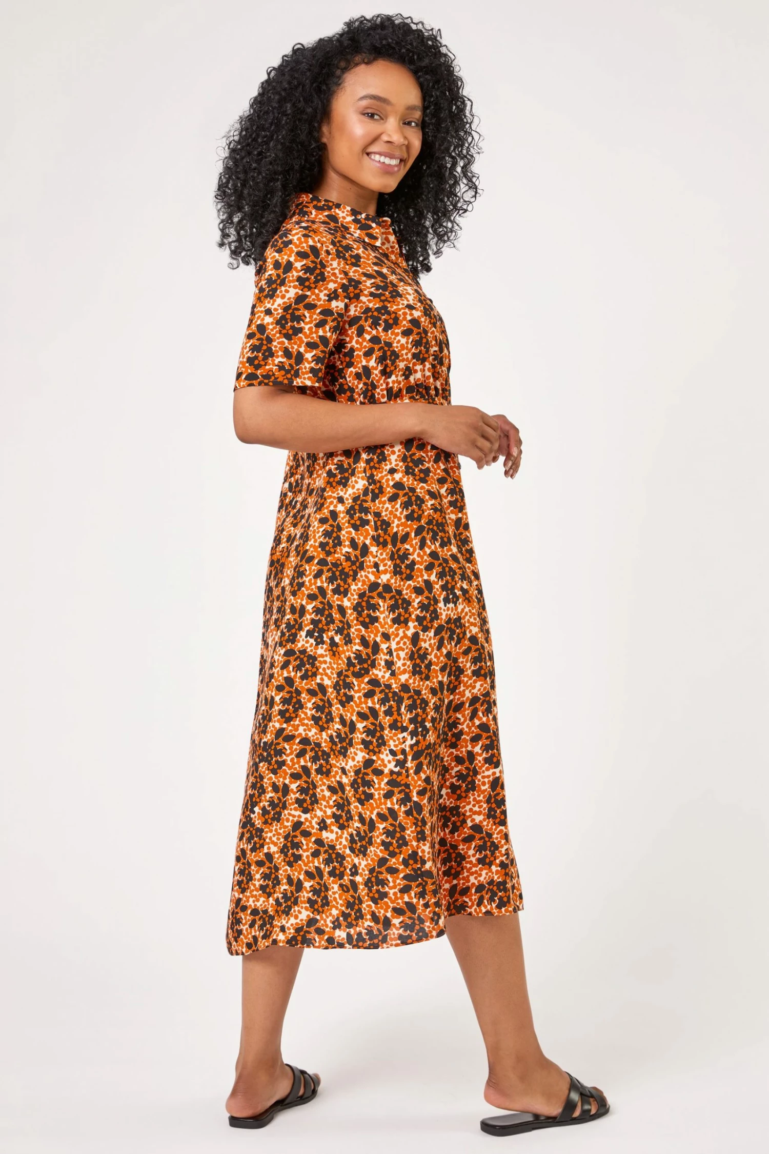 Roman Orange Petite Abstract Floral Spot Print Shirt Dress 5 Roman Orange Petite Abstract Floral Spot Print Shirt Dress - Image 3