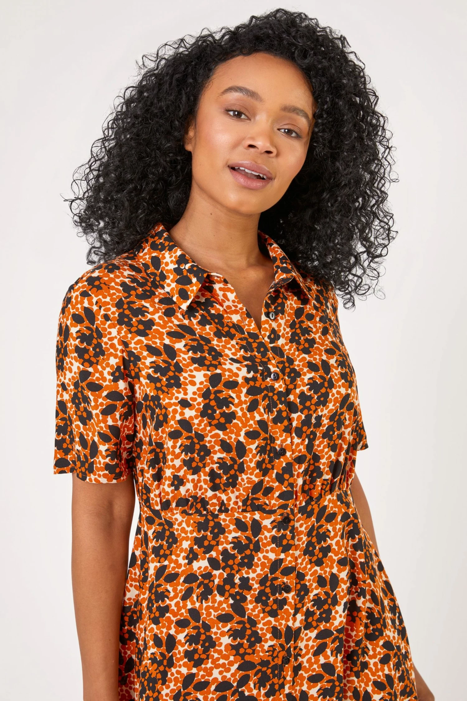 Roman Orange Petite Abstract Floral Spot Print Shirt Dress 6 Roman Orange Petite Abstract Floral Spot Print Shirt Dress - Image 4