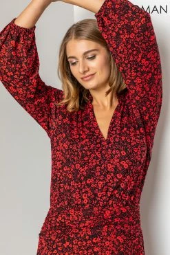 Roman Red Floral Print Pleat Detail Midi Dress 10 Roman Red Floral Print Pleat Detail Midi Dress -Roman Sales Shop unnamed file 3657