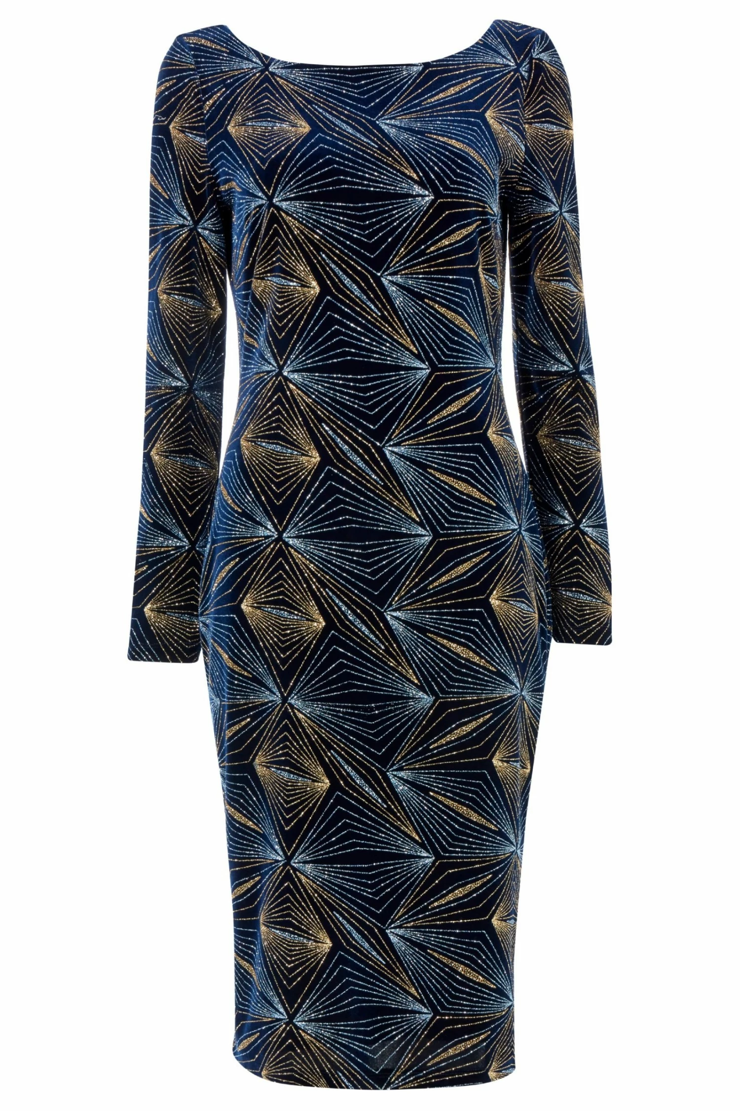 Roman Blue Glitter 3/4 Sleeve Velvet Dress 6 Roman Blue Glitter 3/4 Sleeve Velvet Dress - Image 4