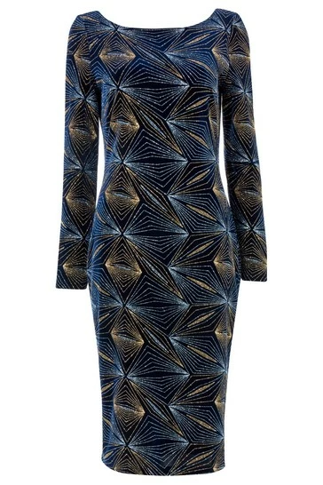 Roman Blue Glitter 3/4 Sleeve Velvet Dress 7 Roman Blue Glitter 3/4 Sleeve Velvet Dress - Image 5