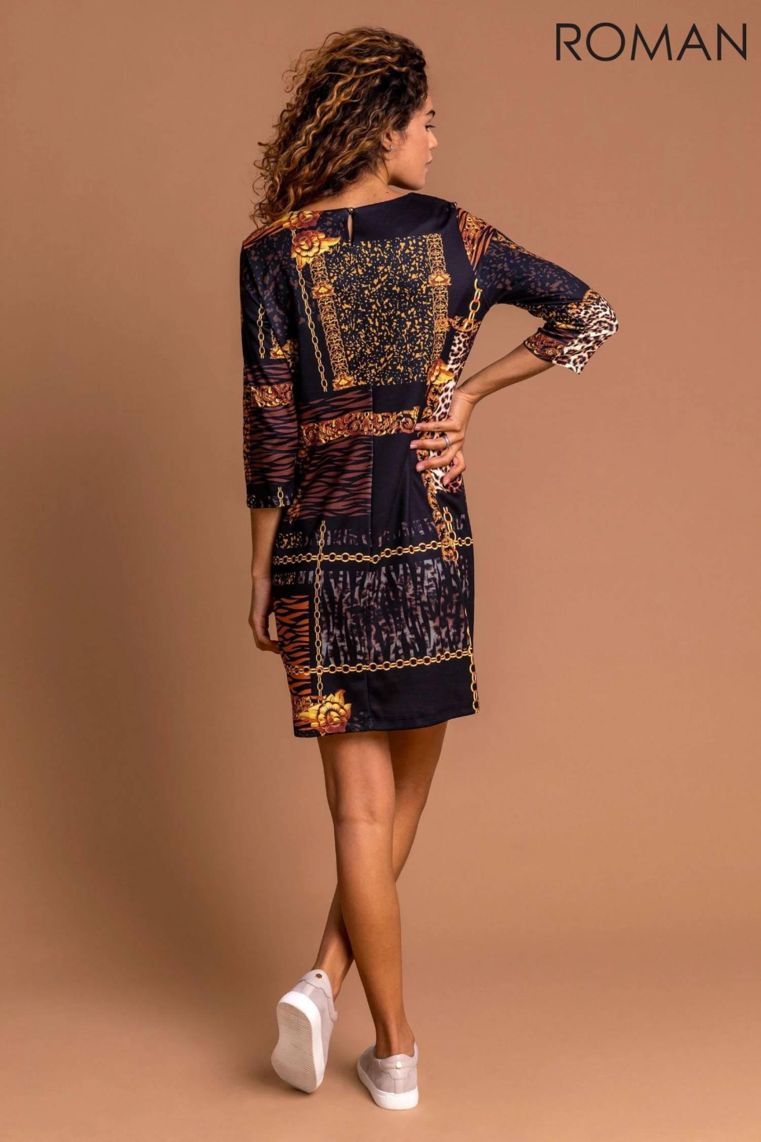 Roman Black Animal Chain Print Shift Dress 4 Roman Black Animal Chain Print Shift Dress - Image 2