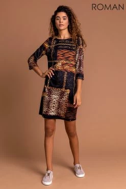 Roman Black Animal Chain Print Shift Dress 9 Roman Black Animal Chain Print Shift Dress -Roman Sales Shop unnamed file 3666