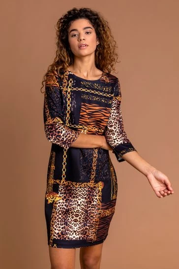 Roman Black Animal Chain Print Shift Dress 7 Roman Black Animal Chain Print Shift Dress - Image 5