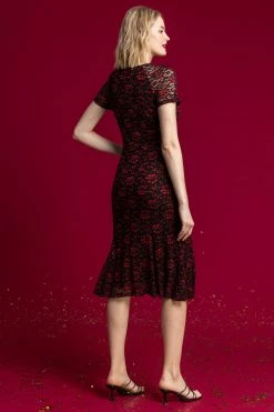 Roman Red Shimmer Lace Fluted Hem Dress -Roman Sales Shop unnamed file 3680