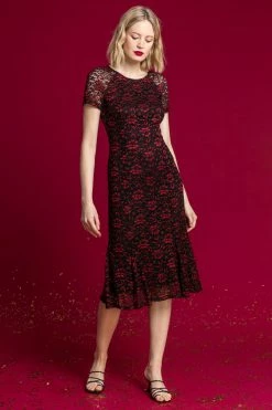 Roman Red Shimmer Lace Fluted Hem Dress -Roman Sales Shop unnamed file 3681