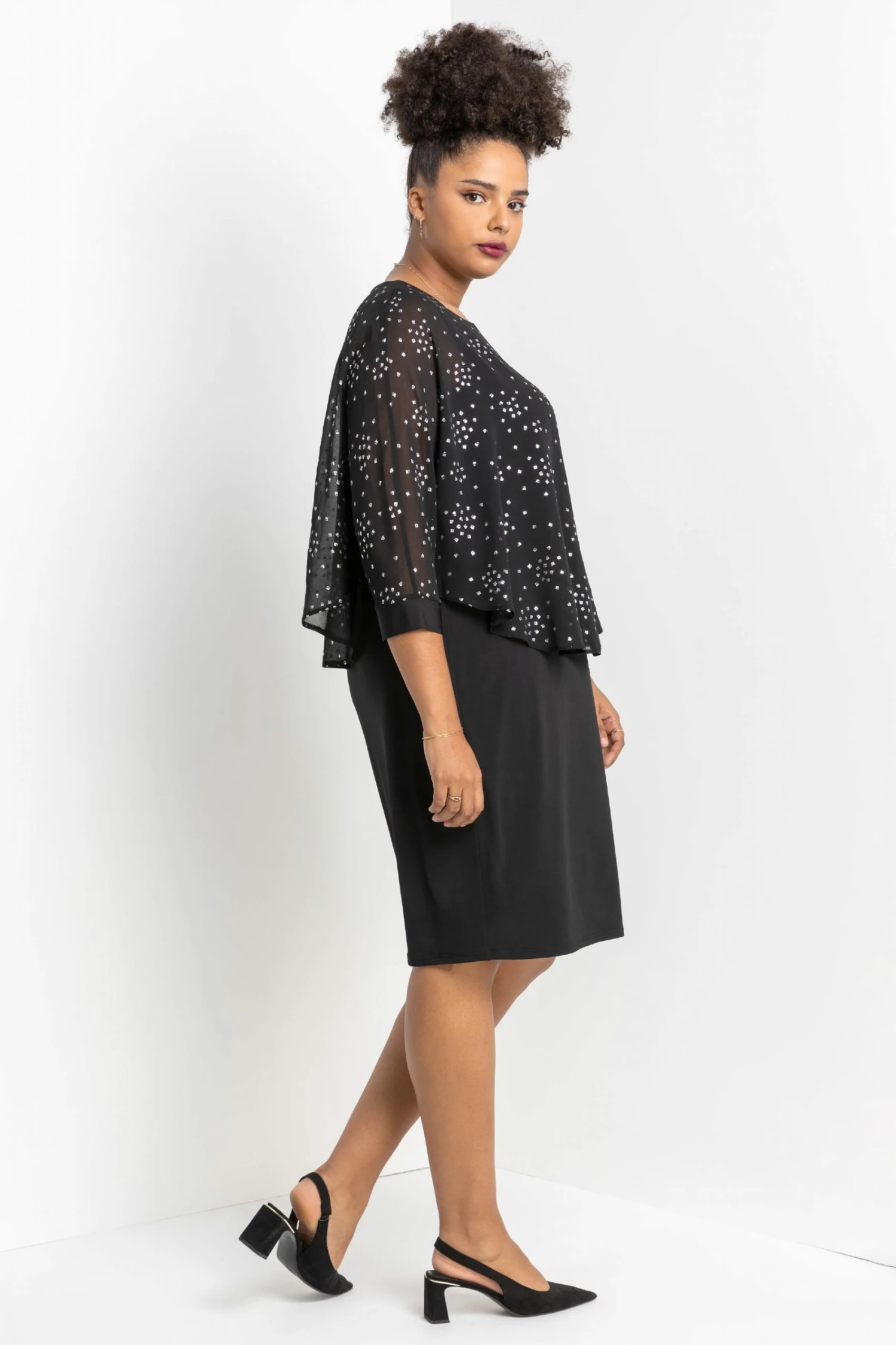 Roman Black Curve Foil Print Overlay Dress 4 Roman Black Curve Foil Print Overlay Dress - Image 2