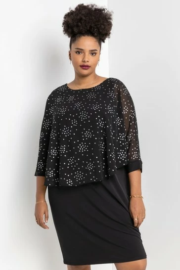 Roman Black Curve Foil Print Overlay Dress 7 Roman Black Curve Foil Print Overlay Dress - Image 5